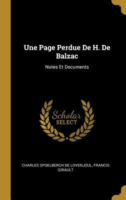 Une Page Perdue De H. De Balzac: Notes Et Docum... [French] 0274070839 Book Cover