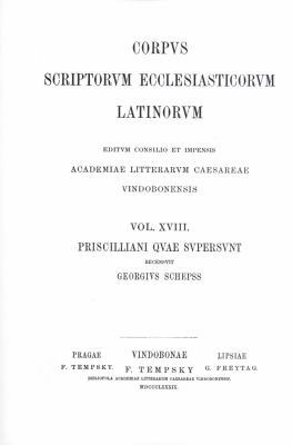 Priscilliani Quae Supersunt [Latin] 3700173288 Book Cover