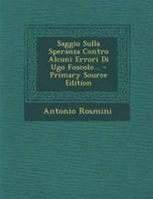 Saggio Sulla Speranza Contro Alcuni Errori Di U... [Italian] 1295185067 Book Cover