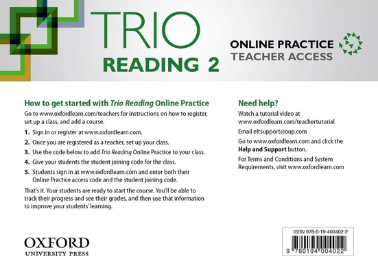 Trio Reading 2 Teacher Online Practice Access C... 0194004023 Book Cover