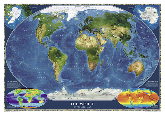 National Geographic World Satellite Wall Map (4... 0792280903 Book Cover