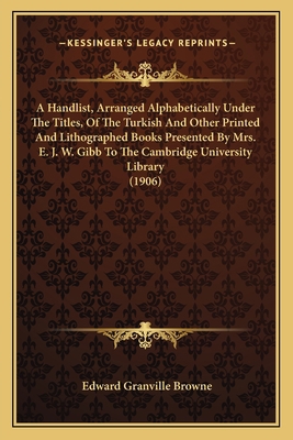 A Handlist, Arranged Alphabetically Under The T... 1165257602 Book Cover