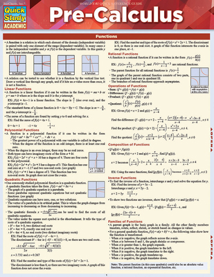 Pre-Calculus: A Quickstudy Reference Guide 1423228154 Book Cover