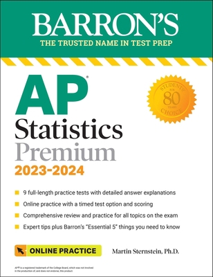 AP Statistics Premium, 2023-2024: 9 Practice Te... 1506280099 Book Cover