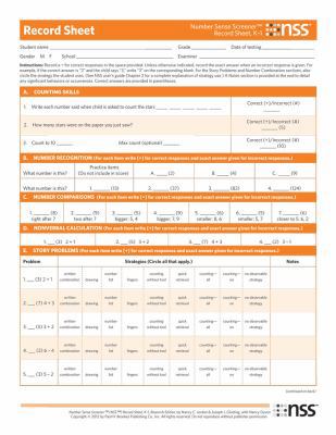 Number Sense Screener(tm) (Nss(tm)) Record Shee... 1598572008 Book Cover