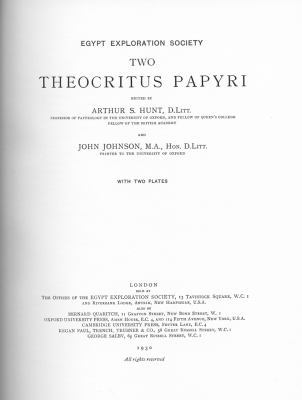 Two Theocritus Papyri 0901212369 Book Cover