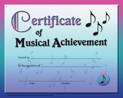 Certificate of Musical Achievement 1495080862 Book Cover