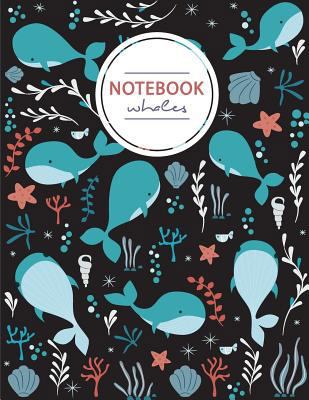 Blue Whale Sealife Notebook Journal: Black and Blue Notebook, Composition Book, Journal, 8.5 X 11 Inch 110 Page, Wide Ruled