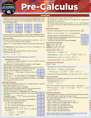 Pre-Calculus: A Quickstudy Reference Guide 1423228154 Book Cover
