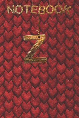Z NoteBook: Cute Initial Monogram Letter Z College Ruled Notebook. Pretty Personalized Medium Lined Journal & Diary for Writing & Note Taking for Girls and Women - Reptile Skin-Red Drago & Round GOLD