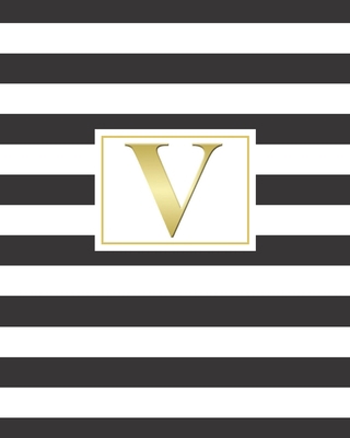 V: 2020 Weekly and Monthly Planner and Customized Calendar Black and White Stripes with Gold Monogrammed Initial