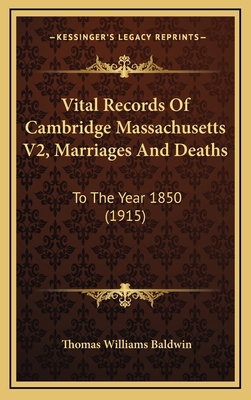 Vital Records Of Cambridge Massachusetts V2, Ma... 1169150438 Book Cover