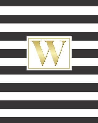 W: 2020 Weekly and Monthly Planner and Customized Calendar Black and White Stripes with Gold Monogrammed Initial