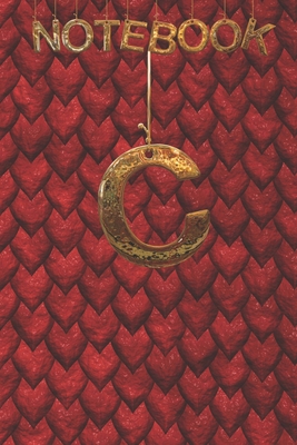 C NoteBook: Cute Initial Monogram Letter C College Ruled Notebook. Pretty Personalized Medium Lined Journal & Diary for Writing & Note Taking for Girls and Women - Reptile Skin-Red Drago & Round GOLD