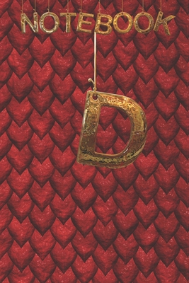 D NoteBook: Cute Initial Monogram Letter D College Ruled Notebook. Pretty Personalized Medium Lined Journal & Diary for Writing & Note Taking for Girls and Women - Reptile Skin-Red Drago & Round GOLD