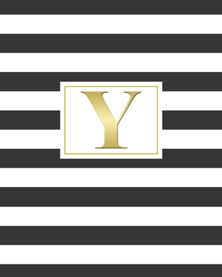 Y: 2020 Weekly and Monthly Planner and Customized Calendar Black and White Stripes with Gold Monogrammed Initial