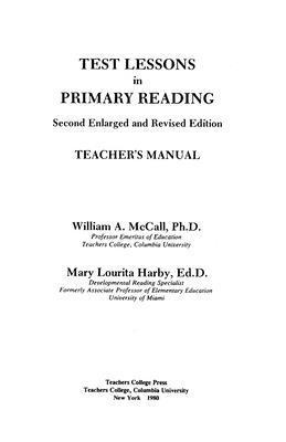 Test Lessons in Primary Reading, Teachers Manua... 080775966X Book Cover
