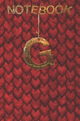 G NoteBook: Cute Initial Monogram Letter G College Ruled Notebook. Pretty Personalized Medium Lined Journal & Diary for Writing & Note Taking for Girls and Women - Reptile Skin-Red Drago & Round GOLD
