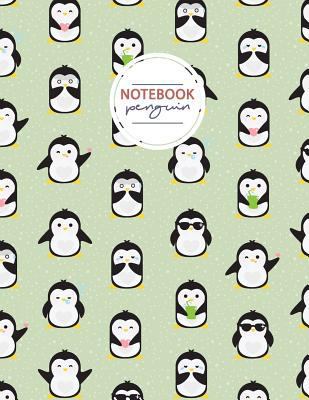 Cute Penguin Notebook Journal : Penguin Notebook, Green and White Notebook,Composition Book, Journal, 8. 5 X 11 Inch 110 Page ,Wide Ruled