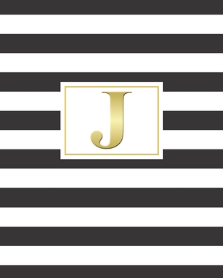 J: 2020 Weekly and Monthly Planner and Customized Calendar Black and White Stripes with Gold Monogrammed Initial
