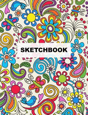 Sketchbook: Colorful Boho Flowers Large Artist Sketchbook Funky Novelty Gift for Artists, Blank Notebook for Drawing, Sketching & Doodling