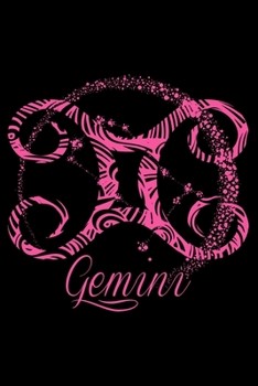 Journal: Pink Gemini Zodiac Sign Symbol Stars May June Birthday Gift Black Lined Notebook Writing Diary - 120 Pages 6 x 9