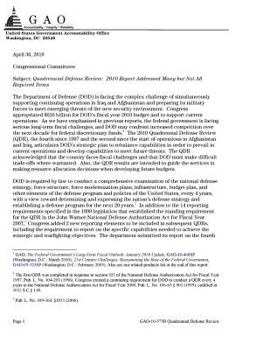 Quadrennial Defense Review: 2010 report addressed many but not all required items