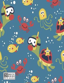 Notebook: Turtle and jellyfish on dark blue cover and Dot Graph Line Sketch pages, Extra large (8.5 x 11) inches, 110 pages, Whi