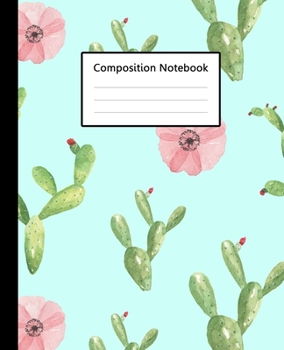 Composition Notebook : Cute Cactus Watercolor Sky Blue Colour Pattern, 110 Pages 7.5"x9.25" College Wide Ruled Paper Notebook Journal, Blank Lined ... Home School College for Writing Note taking.