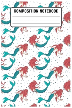 composition notebook: Kawaii Cute Mermaid Heads Pattern Blank Lined Wide Ruled Notebook Journal. Cute Black & White Exercise Book and Journal with ... Lined Pages / 100 Sheets - Size 6 x 9