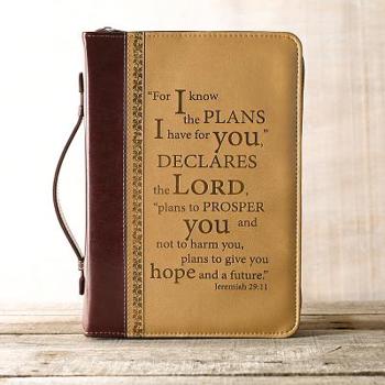 I Know the Plans in Burgundy and Sand Bible Cover - Jeremiah 29:11 - Extra Large