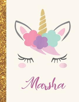 Marsha: Marsha Unicorn Personalized Black Paper SketchBook for Girls and Kids to Drawing and Sketching Doodle Taking Note Marble Size 8.5 x 11