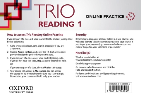 Misc. Trio Reading 1 Student Online Practice Access Code Card Book