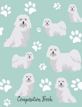Composition Book : Maltese Dog Paw Prints Cute School Notebook 100 Pages Wide Ruled Paper