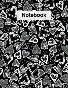 Love Hearts Pattern Notebook Black: Cute doodle black & white print with hearts pattern. College ruled composition notebook. cool modern design 8.5 ... women girls and men . Love notes and romance.