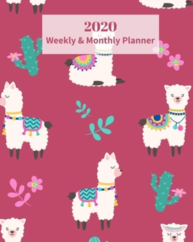 2020 Weekly and Monthly Planner: LLama Plants Cactus   - Monthly Calendar with U.S./UK/ Canadian/Christian/Jewish/Muslim Holidays– Calendar in Review/Notes 8 x 10 in.- Children Animals Pink