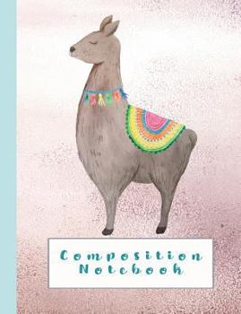 Paperback Composition Notebook: Composition Notebook for Animal Lovers - Wide Ruled 7.44 X 9.69 - Glittery Pink Background with Brown Alpaca Book