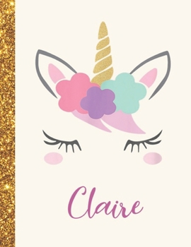 Claire: Claire Unicorn Personalized Black Paper SketchBook for Girls and Kids to Drawing and Sketching Doodle Taking Note Marble Size 8.5 x 11