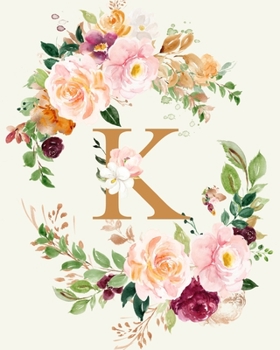 Paperback K: Initial Monogrammed Daily Planner; Undated Organizer for 12 months; Any year calendar with dot grid pages; Watercolor Book