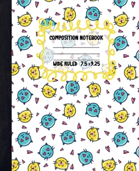 Paperback Yellow Blue Cat Composition Notebook: Pretty Lined Paper Exercise Book for Kids - Wide Ruled Notebook for Schoolgirl - Unique Gift Idea with Cute Patt Book