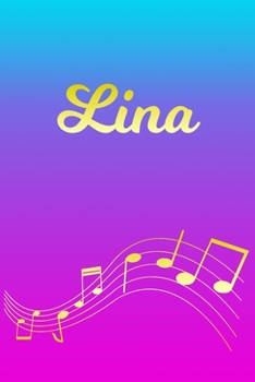 Paperback Lina: Sheet Music Note Manuscript Notebook Paper - Pink Blue Gold Personalized Letter L Initial Custom First Name Cover - Mu Book