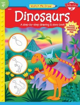 Paperback Dinosaurs: A Step-By-Step Drawing and Story Book [With Drawing PadWith Stickers] Book