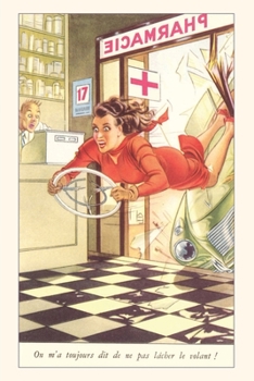 Paperback Vintage Journal Woman Flying into Pharmacy with Steering Wheel Book