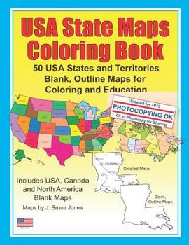 Paperback USA State Maps Coloring Book: 50 USA States and Territories, Blank, Outline Maps for Coloring and Education Book