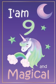 i'am 9 and magical, birthday unicorn Notebook for kids, cute happy birthday unicorn with purple cover: Half Lined Notebook / Journal ... Unicorn Lover,Soft Cover, Matte Finish