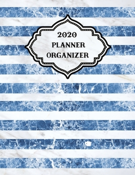 2020 Weekly Monthly Planner Stripes Blue White Marble: January to December Calendar
