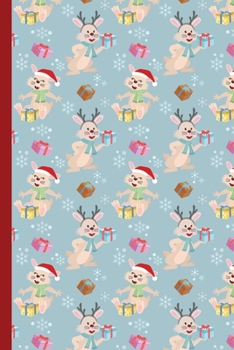 Blank Lined Notebook Journal For Christmas: Medium Ruled Book for Children, Teens and Adults - Christmas Rabbit and Gift (College Ruled Line Paper)