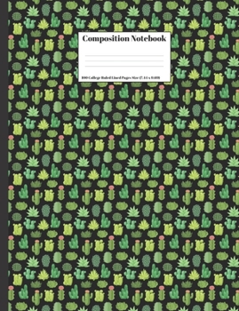 Paperback Composition Notebook: Cactus Pattern Black Background Design Cover 100 College Ruled Lined Pages Size (7.44 x 9.69) Book