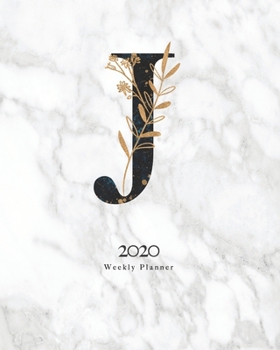 Paperback 2020 Weekly Planner: Black & Blue Abstract Monogram Planner With Letter "J" on Luxury Gray Marble Book