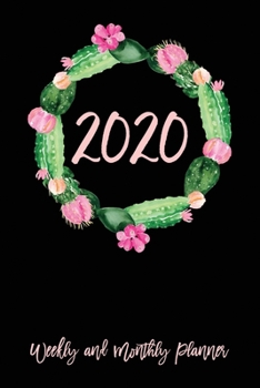 2020 Planner Weekly And Monthly: 2020 Planner Cactus - Jan To Dec- Agenda Calendar - Monthly Weekly Views And Vision Board - 6x9 In - Watercolor Wreath On Black Cover